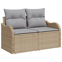 vidaXL Trädgårdsoffset med kudde 11 pcs beige och ljusgrå Poly rattan