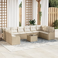 vidaXL Trädgårdsoffset med kudde 11 pcs Beige och vit Poly rattan