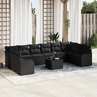 vidaXL Trädgårdsoffset med kudde 11 pcs Svart Poly rattan