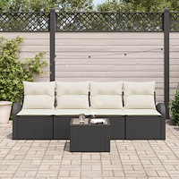 vidaXL Trädgårdsoffset med kudde 5 pcs Svart och kräm 55 x 55 x 37 cm