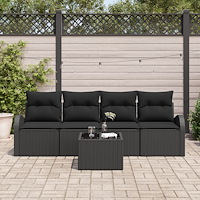 vidaXL Trädgårdsoffset med kudde med kudde 5 pcs Svart 55 x 55 x 37 cm