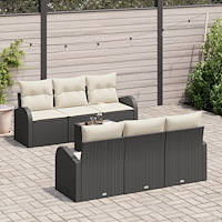 vidaXL Trädgårdsoffset med kudde 7 pcs Svart och kräm 55 x 55 x 37 cm