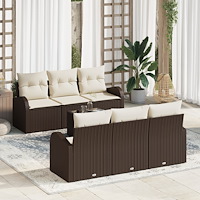 vidaXL Trädgårdsoffset med kudde 7 pcs Brun och Kräm 55 x 55 x 37 cm
