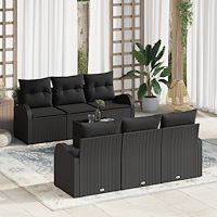 vidaXL Trädgårdsoffset med kudde med kudde 7 pcs Svart 55 x 55 x 37 cm