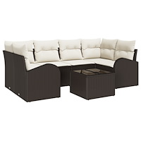 vidaXL Trädgårdsoffset med kudde 7 pcs Brun och Kräm 55 x 55 x 37 cm