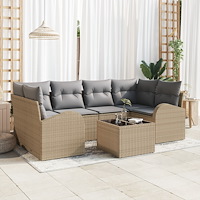 vidaXL Trädgårdsoffset med kudde 7 pcs Beige och Grå 55 x 55 x 37 cm
