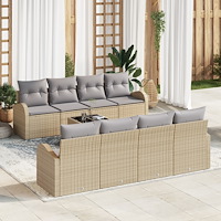 vidaXL Trädgårdsoffset med kudde 9 pcs Beige och Grå 55 x 55 x 37 cm