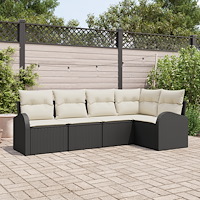 vidaXL Trädgårdsoffset med kudde 5 pcs Svart och vit Poly rattan