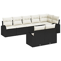 vidaXL Trädgårdsoffset med kudde 8 pcs Svart och vit Poly rattan