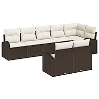 vidaXL Trädgårdsoffset med kudde 8 pcs Brun och vit Poly rattan