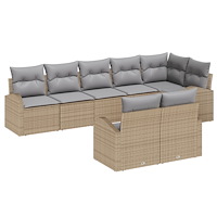 vidaXL Trädgårdsoffset med kudde 8 pcs beige och ljusgrå Poly rattan