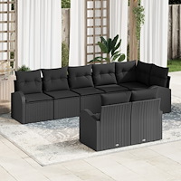 vidaXL Trädgårdsoffset med kudde 8 pcs Svart Poly rattan