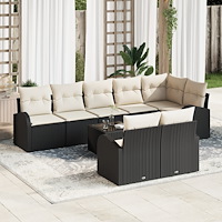 vidaXL Trädgårdsoffset med kudde 9 pcs Svart och vit Poly rattan