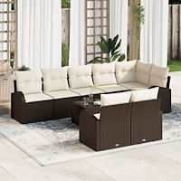 vidaXL Trädgårdsoffset med kudde 9 pcs Brun och vit Poly rattan