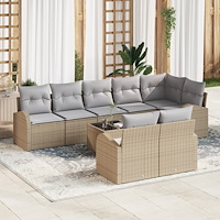 vidaXL Trädgårdsoffset med kudde 9 pcs beige och ljusgrå Poly rattan