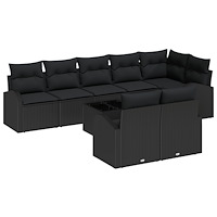 vidaXL Trädgårdsoffset med kudde 9 pcs Svart Poly rattan