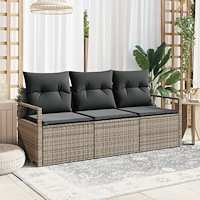 vidaXL Trädgårdsoffset 3 pcs Grå Poly Rattan, Pulverlackerat Stål