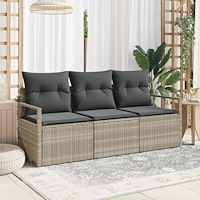 vidaXL Trädgårdsoffset 3 pcs Ljusgrå Poly Rattan, Pulverlackerat Stål