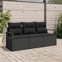 vidaXL Trädgårdsoffset 3 pcs Svart Poly Rattan, Pulverlackerat Stål