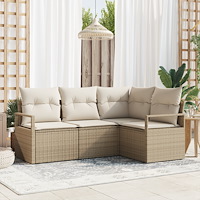 vidaXL 4-delad trädgårdsoffasett med kuddar Beige poly rotting