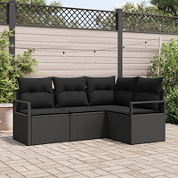 vidaXL Trädgårdsoffset 4 pcs Svart Poly Rattan och Pulverlackerad Stål
