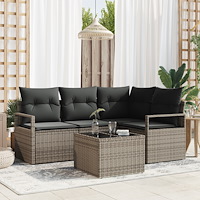 vidaXL Trädgårdsoffset 5 pcs Ljusgrå Poly Rattan, Pulverlackerat Stål