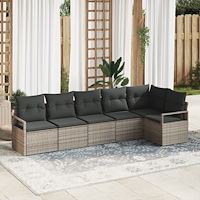 vidaXL Trädgårdsoffset 6 pcs Grå Poly Rattan, Pulverlackerat Stål