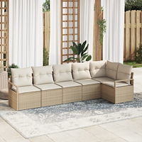 vidaXL 6-delad trädgårdsssofa set med kuddar beige poly rotting