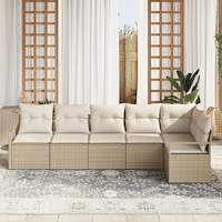 vidaXL 6-delad trädgårdsssofa set med kuddar beige poly rotting