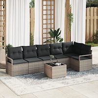 vidaXL Trädgårdsoffset 7 pcs Ljusgrå Poly Rattan, Pulverlackerat Stål