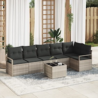 vidaXL Trädgårdsoffset 7 pcs Ljusgrå Poly Rattan, Pulverlackerat Stål