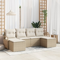 vidaXL 6-delars trädgårdsoff-set med kuddar Beige Poly Rattan
