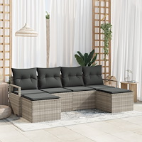 vidaXL Trädgårdsoffset 6 pcs Ljusgrå Poly Rattan, Pulverlackerat Stål