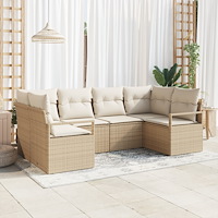 vidaXL 6-delars trädgårdsoffaset med kuddar Beige Poly Rottning