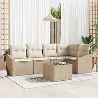 vidaXL Trädgårdsmöbelset med kudde 6 pcs Beige och gräddfärgad