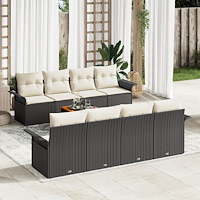 vidaXL Trädgårdsoffset med kudde 7 pcs Svart och kräm 55 x 55 x 37 cm