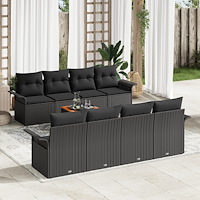 vidaXL Trädgårdsoffset med kudde med kudde 7 pcs Svart 55 x 55 x 37 cm