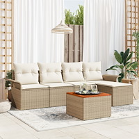 vidaXL 6-delat trädgårdssoffset med kuddar Beige Poly Rattan Akacia