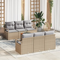 vidaXL Trädgårdsofabrett 7 pcs Beige, ljusgrå Stor Rotting & Polyester