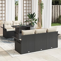 vidaXL Trädgårdsoffset med kudde med lagring 6 pcs Svart Poly rattan