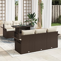vidaXL Trädgårdsoffset med kudde med lagring 6 pcs Brun Poly rattan