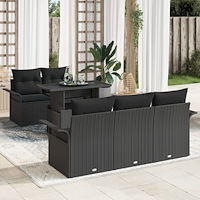 vidaXL Trädgårdsoffset med kudde med lagring 6 pcs Svart Poly rattan