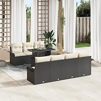 vidaXL Trädgårdsoffset med kudde med lagring 8 pcs Svart Poly rattan