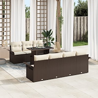 vidaXL Trädgårdsoffset med kudde med lagring 8 pcs Brun Poly rattan