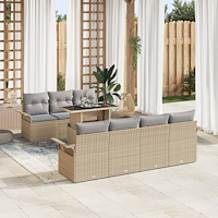vidaXL Trädgårdsoffset med kudde med lagring 8 pcs Beige Poly rattan