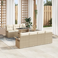 vidaXL Trädgårdsoffset med kudde med lagring 8 pcs Beige Poly rattan