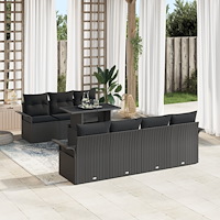 vidaXL Trädgårdsoffset med kudde med lagring 8 pcs Svart Poly rattan