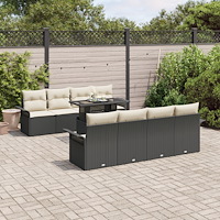 vidaXL Trädgårdsoffset med kudde med lagring 9 pcs Svart Poly rattan