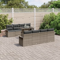 vidaXL Trädgårdsoffset med kudde med lagring 9 pcs Grå Poly rattan