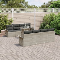 vidaXL Trädgårdsoffset med kudde med lagring 9 pcs Ljusgrå Poly rattan